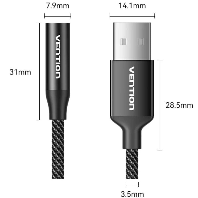 Conversor Vention CVEBC / Jack 3.5 Fêmea - USB Macho / 1m / Cinzento
