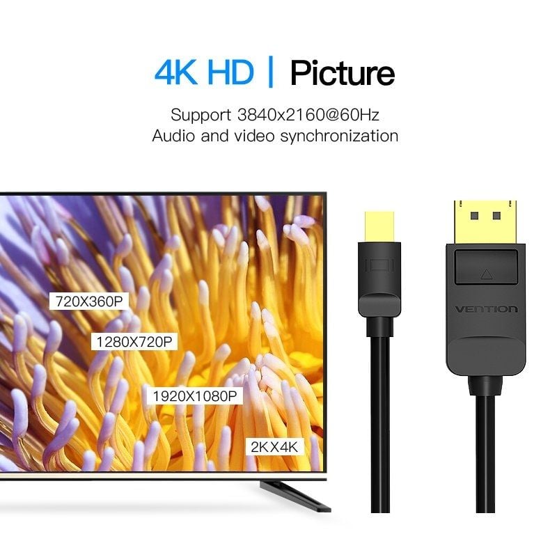 Cabo de Ligação Displayport HAABI / Mini Displayport Macho - Displayport Macho / 3m / Preto
