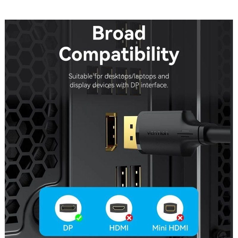 Cabo Conversor Vention HAKBH / Displayport Macho - Displayport 4K Macho / 2m / Preto