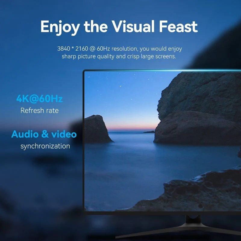 Displayport 1.2 4K Vention HAKBJ / Displayport Macho - Displayport Macho / 5m / Preto