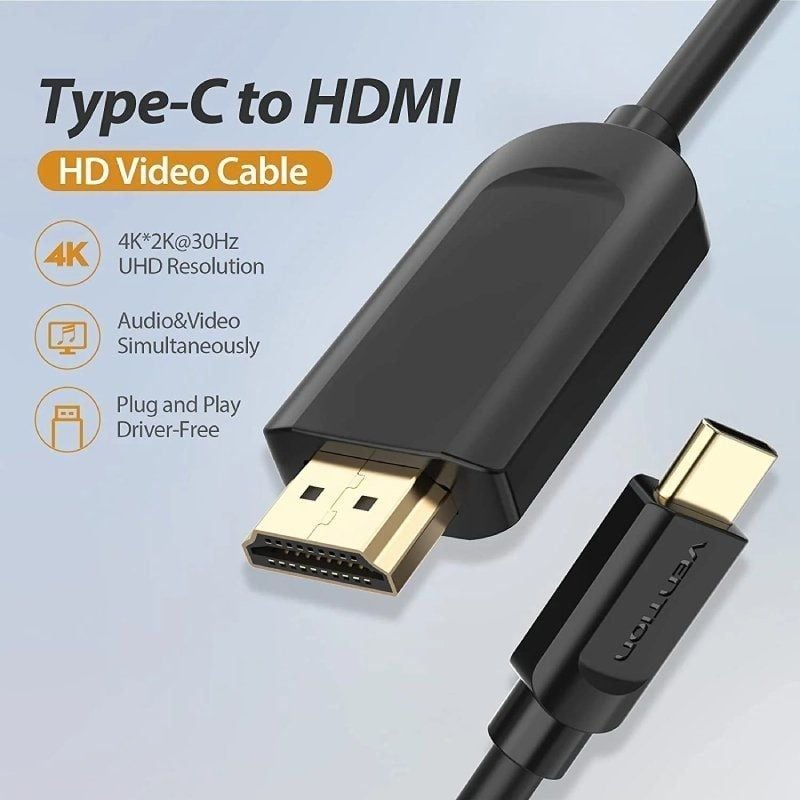 Cabo HDMI 1.4 4K Vention CGUBF / Cabo Conversor USB Tipo C Macho - HDMI Macho / 1m / Preto
