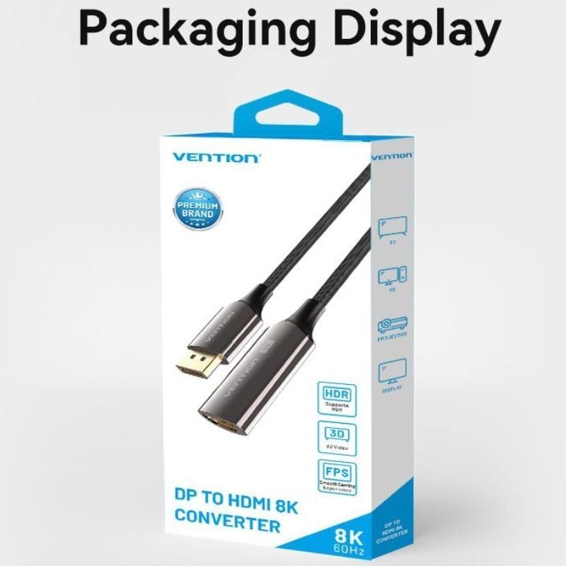 Vention HFNBC / Cabo Conversor Displayport Macho - HDMI Fêmea / 25cm / Preto