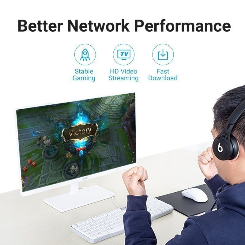 Cabo de Rede RJ45 UTP Vention IBIBD Cat.6a / 50cm / Preto