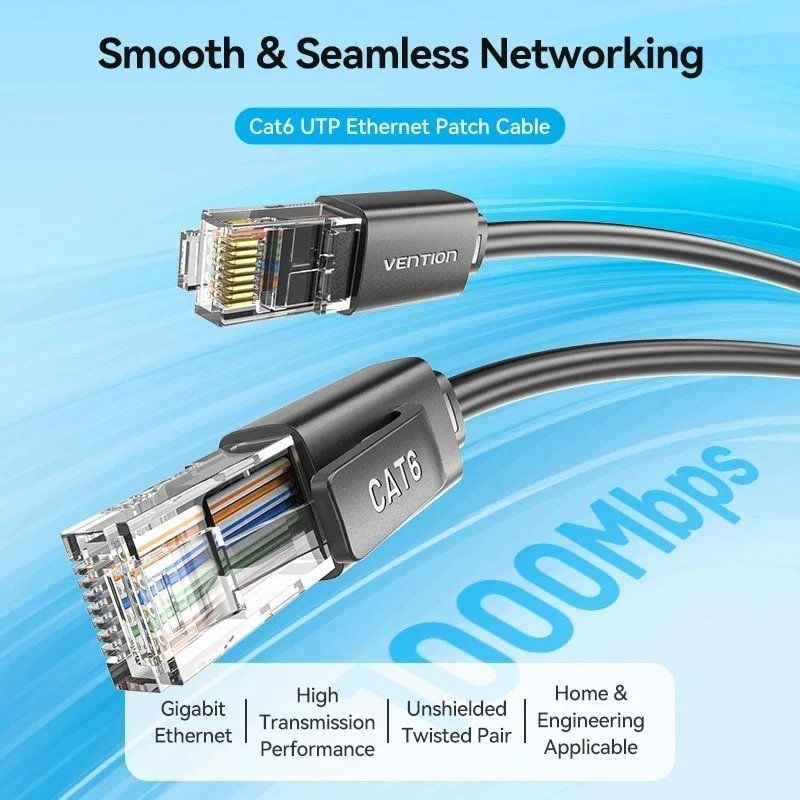 Cabo de Rede RJ45 UTP Vention IBRBG Cat.6 / 1,5m / Preto
