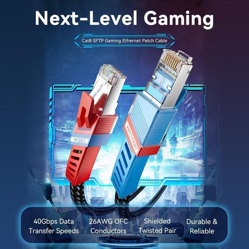 Cabo de Rede RJ45 SFTP Vention IKJBF Cat.8 / Gaming / 1m / Preto