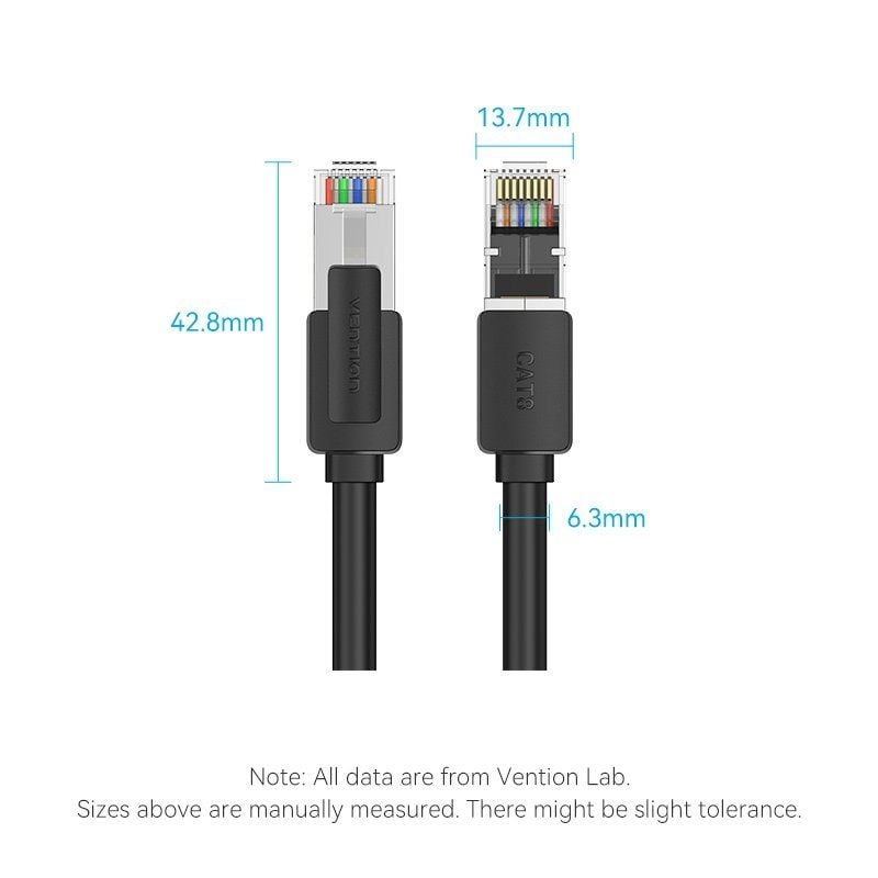 Cabo de Rede RJ45 UTP 26AWG Vention IKKBJ Cat.8 / Gaming / 5m / Preto