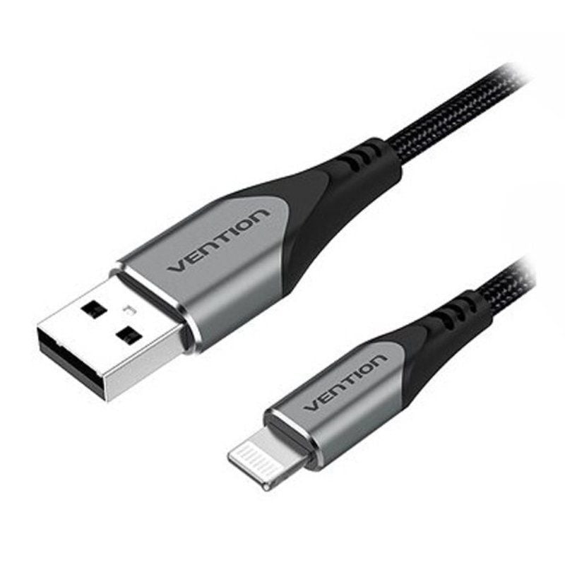USB 2.0 Lightning Vention LABHF / Macho USB - Macho Lightning / Até 12W / 480mbps / 1m / Cinzento
