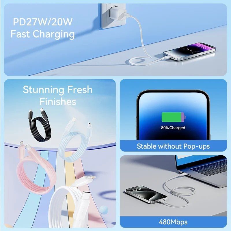 USB 2.0 Type-c Lightning Vention LAKSH / USB Type-c Macho - Lightning Macho / Até 27W / 480mbps / 2…