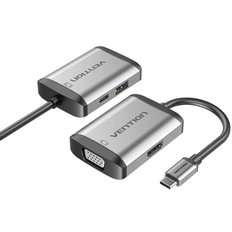 Conversor Vention TFAHB / 1xusb / 1xhdmi / 1xvga / 1xusb Type-c PD / 15cm / Cinzento
