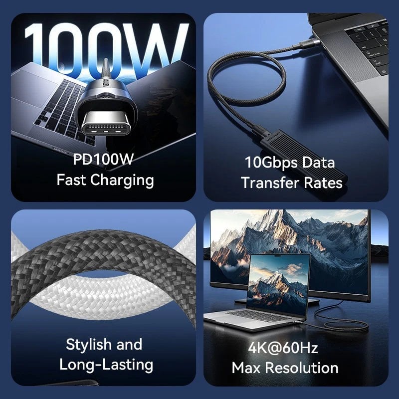USB 3.2 Type-c 5A Vention TRGWD / USB Type-c Macho - USB Type-c Macho / Até 100W / 10gbps / 50cm /…