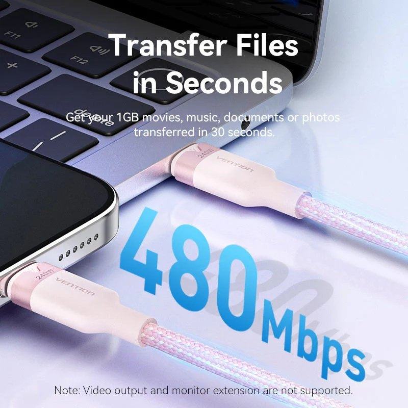 USB 2.0 Tipo C 5A Vention TRIBF / USB Tipo C Macho - USB Tipo C Macho / Até 240W / 480mbps / 1m / P…