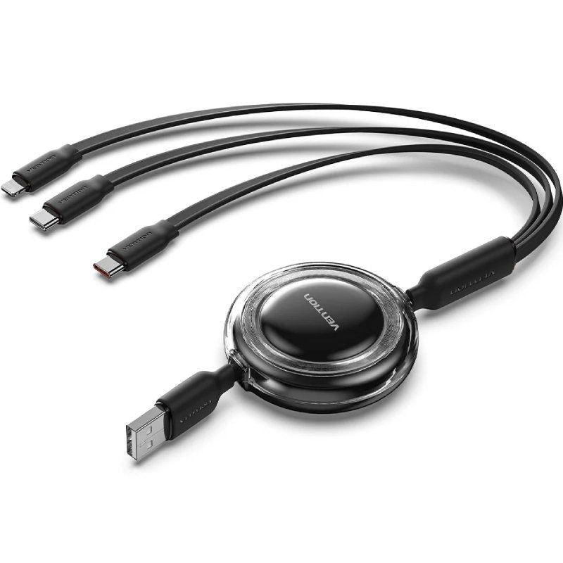Cabo USB Retrátil Vention TRJBBE / USB Macho - Lightning / 2xusb Type-c / Até 17,5w / 10gbps / 1,1m…