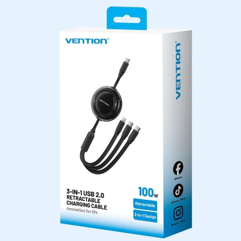 Cabo USB Tipo C 2.0 5A Vention TRKBBE / USB Tipo C Macho - 3x USB Tipo C Macho / Até 100 W / 480 Mb…