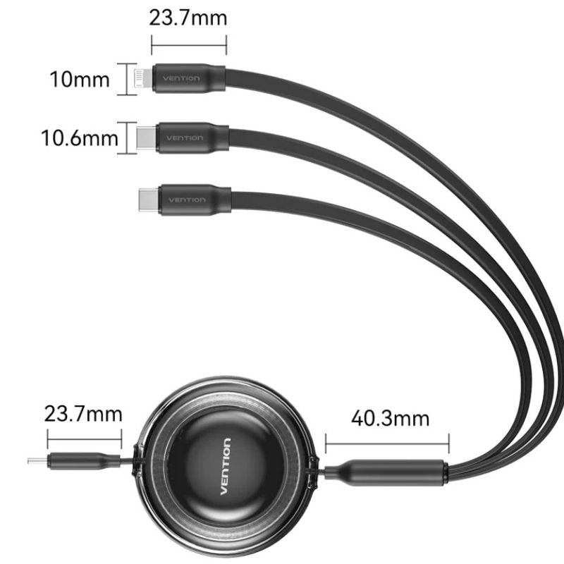 USB Type-c 2.0 5A Vention TRKVBE / USB Type-c Macho - 3x USB Type-c Macho / Até 100W / 480mbps / 1,…