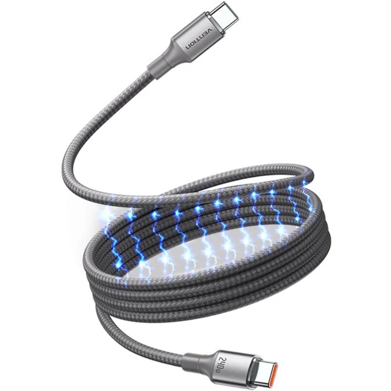 Cabo Magnético USB 2.0 Tipo C 5A Vention TSAJG / USB Tipo C Macho - USB Tipo C Macho / Até 240W / 4…