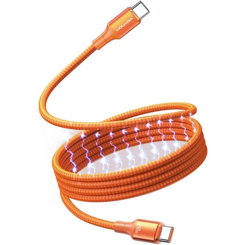 Cabo Magnético USB 2.0 Tipo C 5A Vention TSAOF / USB Tipo C Macho - USB Tipo C Macho / Até 240W / 4…