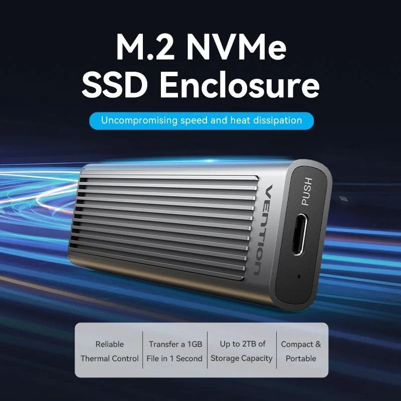 Caixa Externa para SSD Vention KPKH0 M.2 NVME / USB Type-c 3.1 / sem Parafusos