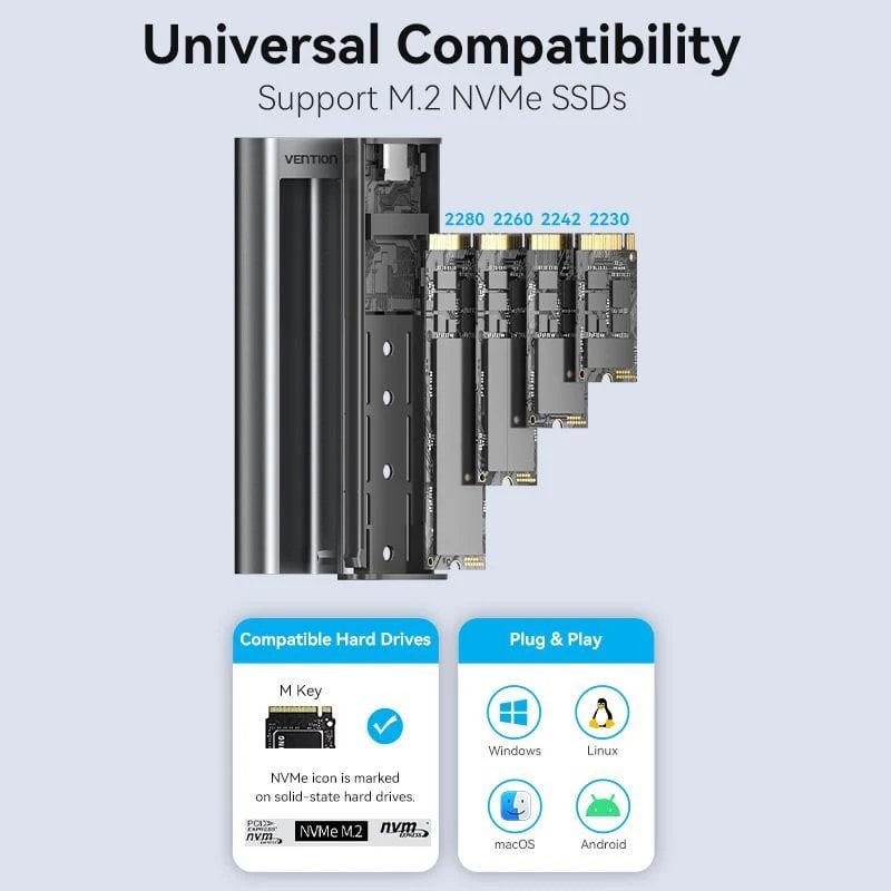 Caixa Externa para SSD Vention KPKH0 M.2 NVME / USB Type-c 3.1 / sem Parafusos