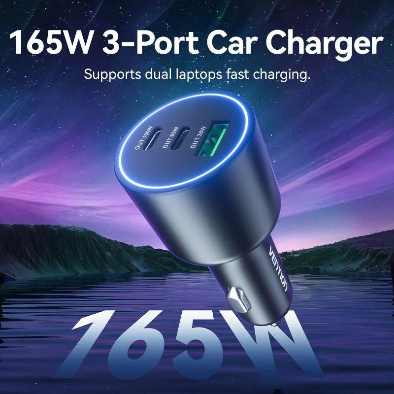 Carregador de Isqueiro Vention FFPB0 / 2xusb Tipo C / 1xusb / 165W