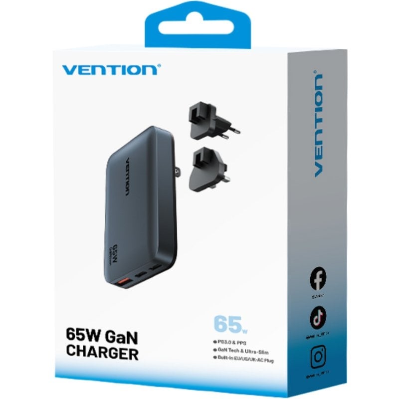 Carregador de Parede Universal de Viagem Gan Vention FCBH0 / 2xusb Type-c / 1x USB / 65W