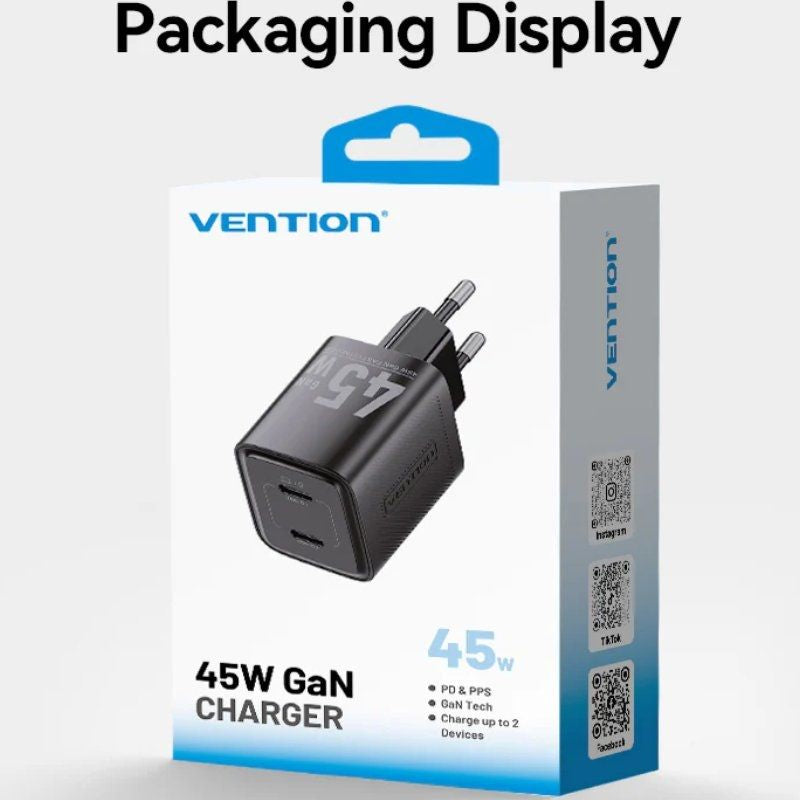 Carregador de Parede Gan Vention Fefw0-eu / 2xusb Type-c / 45W