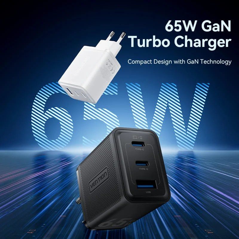 Carregador de Parede Gan Vention Ferw0-eu / 2xusb Type-c / 1xusb / 65W