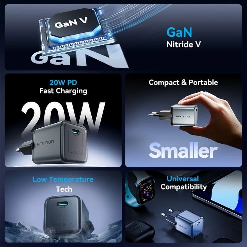 Carregador de Parede Gan Vention Fevh0-eu / 1xusb Type-c / 20W