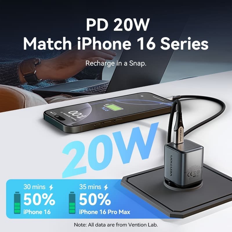 Carregador de Parede Gan Vention Fevh0-eu / 1xusb Type-c / 20W