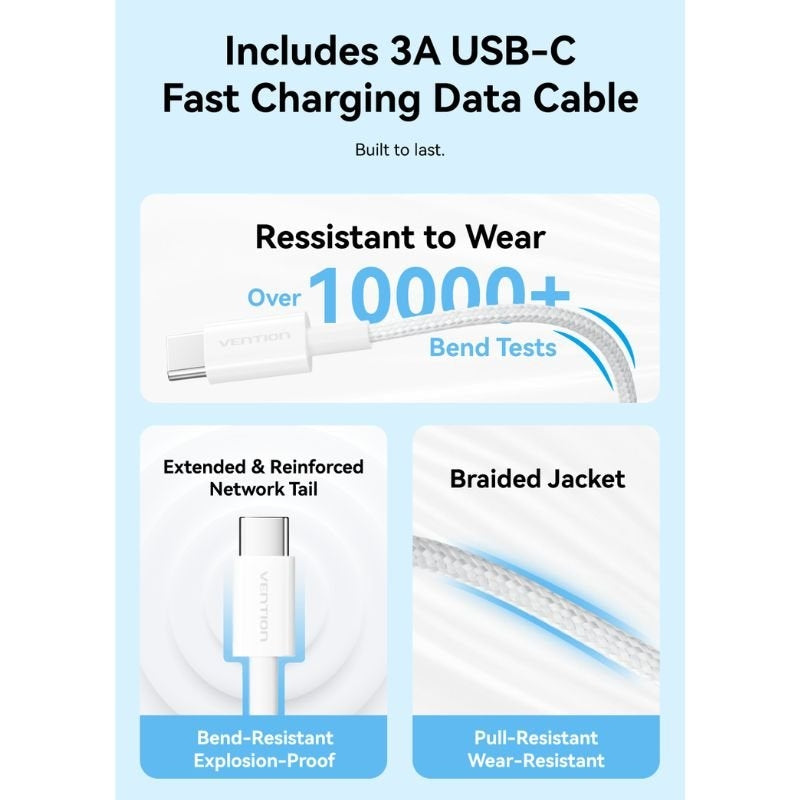 Carregador de Parede Vention G16w0-eu / 1xusb Type-c + Cabo USB Type-c / 20W