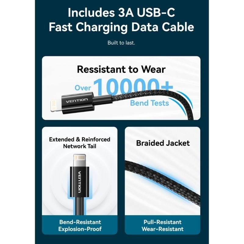 Carregador de Parede Vention G17b0-eu / 1xusb Type-c + Cabo Lightning / 20W