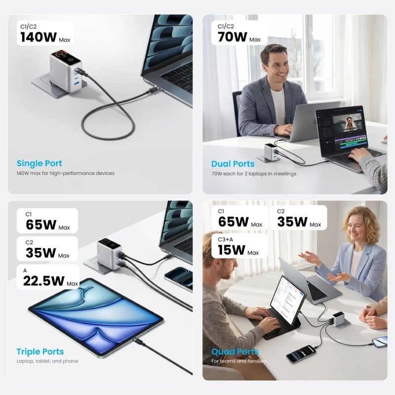 Carregador de Parede Gan Vention Tz-fcoh0-eu / 3 Portas USB Tipo C + Cabo USB Tipo C / 1 Porta USB…