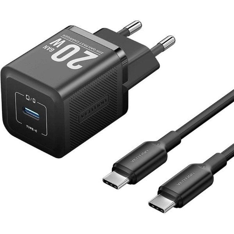 Carregador de Parede Gan Vention Tz-fepb0-eu-01 / 1xusb Type-c + Cabo USB Type-c / 20W