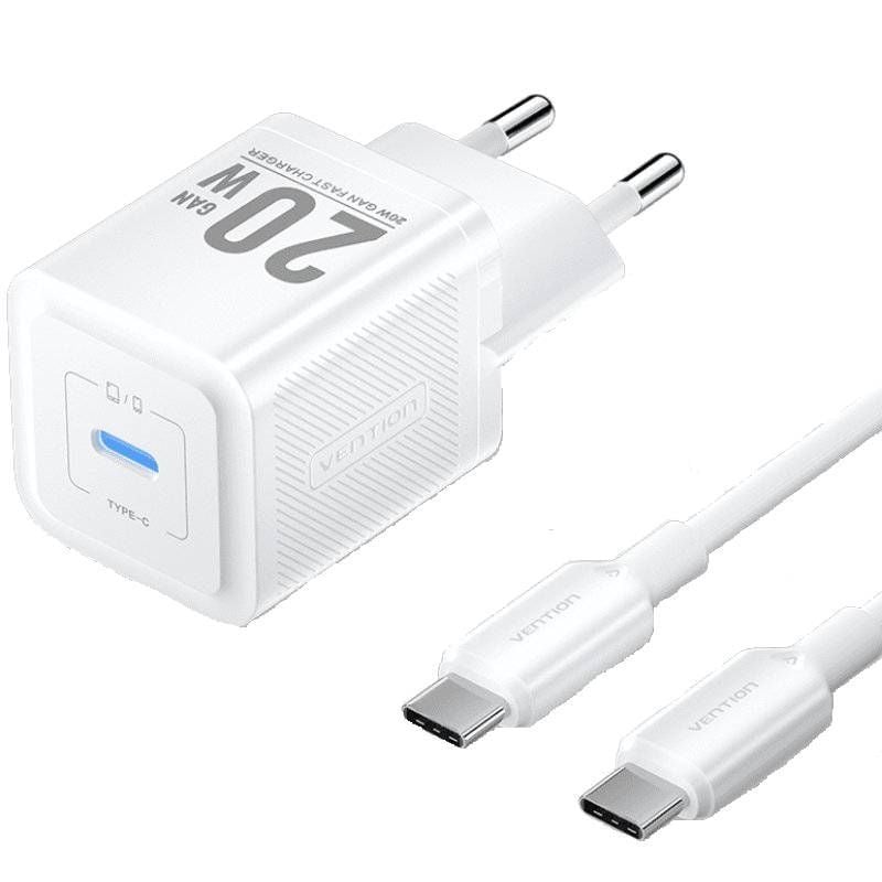 Carregador de Parede Gan Vention Tz-fepw0-eu-01 / 1xusb Type-c + Cabo USB Type-c / 20W