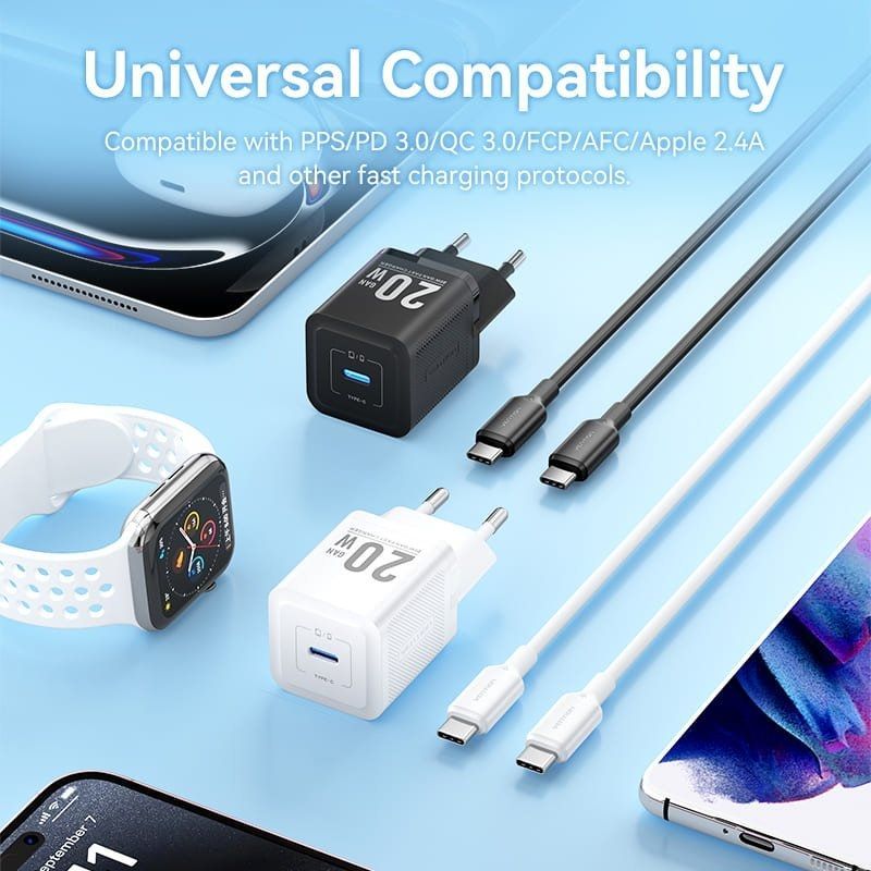 Carregador de Parede Gan Vention Tz-fepw0-eu-01 / 1xusb Type-c + Cabo USB Type-c / 20W
