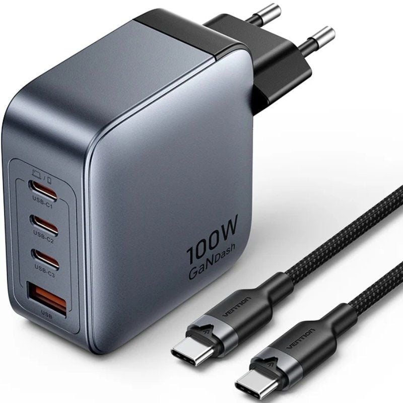 Carregador de Parede Gan Vention Tz-feth0-eu / 3xusb Type-c / 1xusb / 100W