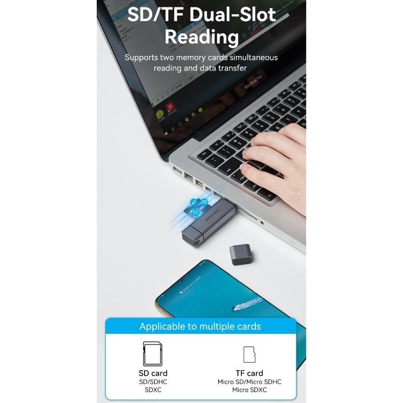 Leitor de Cartões Externo Vention CLLH0 / USB 3.0 / USB Type-c