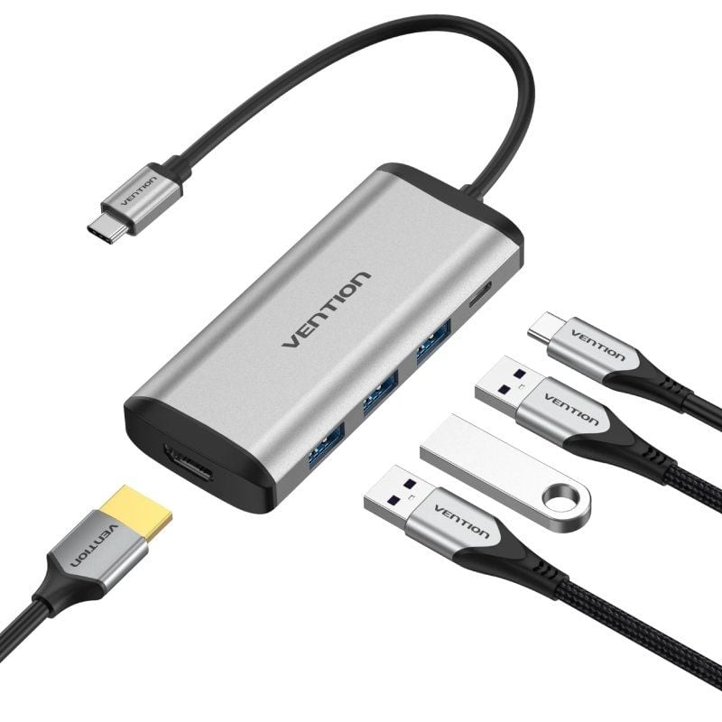 Base de Ligação USB Tipo C Vention CNBHB / 1xhdmi 4K / 3xusb / 1xusb Tipo C PD / Cinzento
