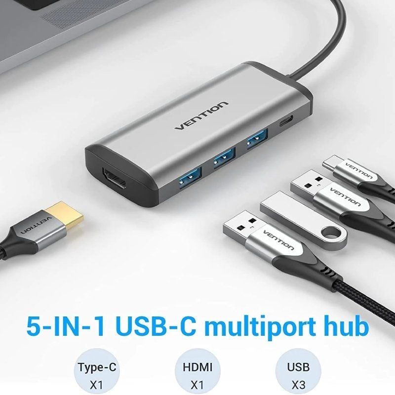 Base de Ligação USB Tipo C Vention CNBHB / 1xhdmi 4K / 3xusb / 1xusb Tipo C PD / Cinzento