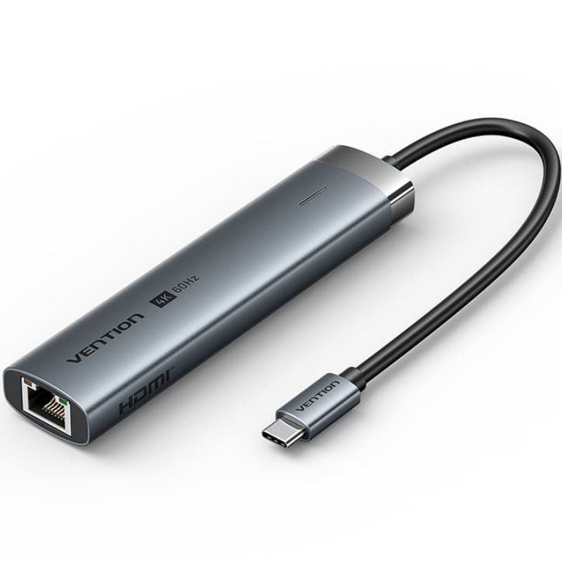 Base de Ligação USB Tipo C Vention TGNHB / 1xusb 3.2 Tipo C / 2xusb / 1xhdmi 4K / 1xrj45 / 1xusb Ti…