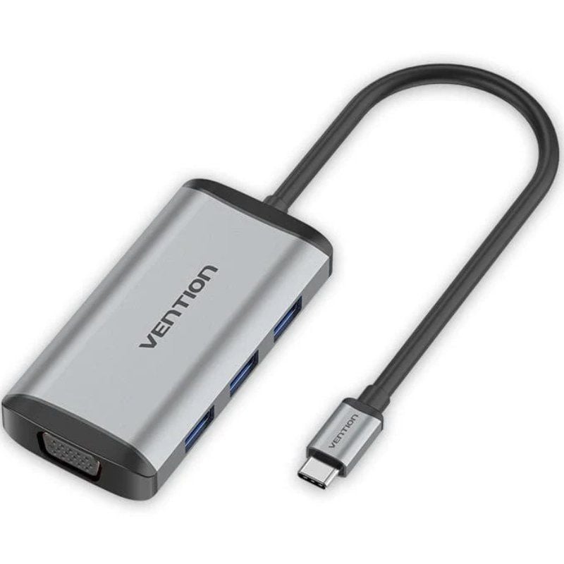 Base de Ligação USB Type-c Vention TGSHB / 3xusb / 1xhdmi 4K / 1xvga / 1xusb Type-c PD / Cinzento