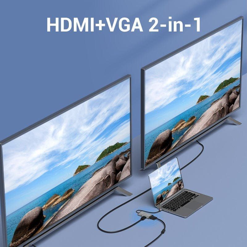 Base de Ligação USB Type-c Vention TGSHB / 3xusb / 1xhdmi 4K / 1xvga / 1xusb Type-c PD / Cinzento