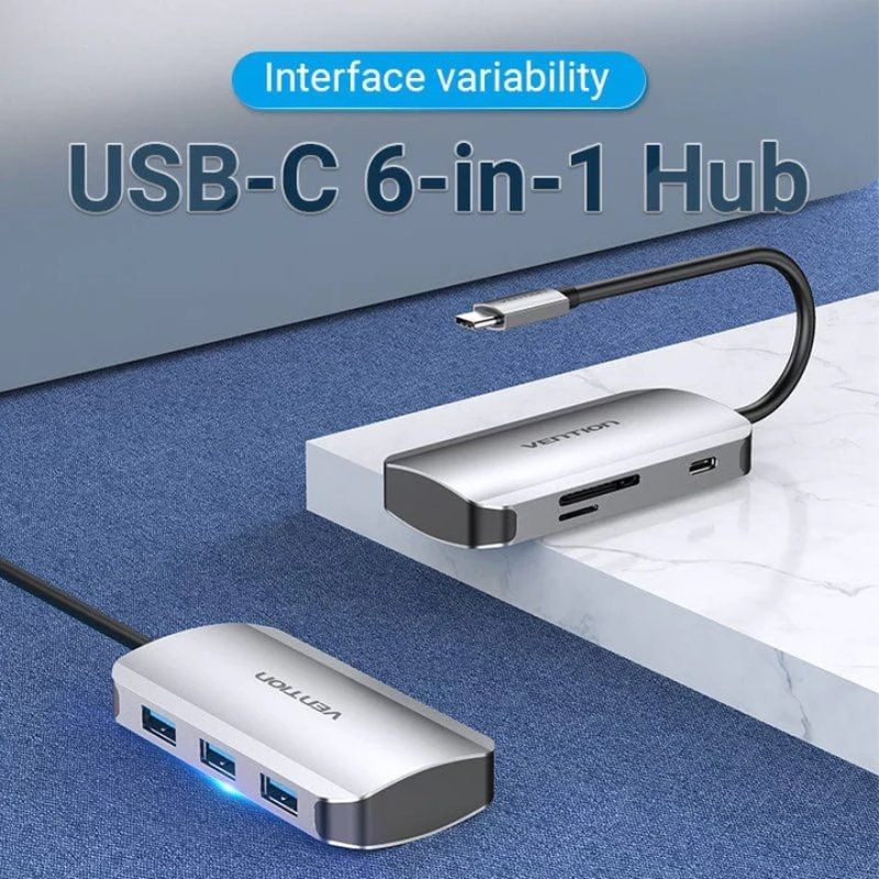 Docking USB Type-c Vention TNHHB / 3xusb / 1xusb Type-c PD / 1xsd e Leitor de Cartões Microsd / Cin…