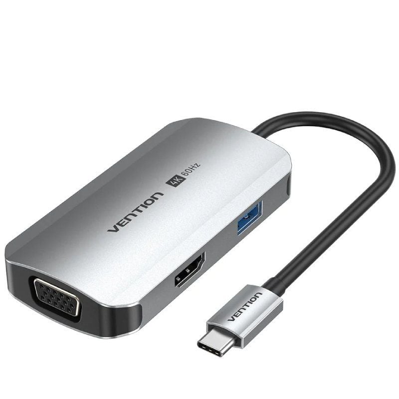 Base de Ligação USB Tipo C Vention TQAHB / 1xhdmi / 1xusb / 1xvga / 1xusb Tipo C PD / Cinzento