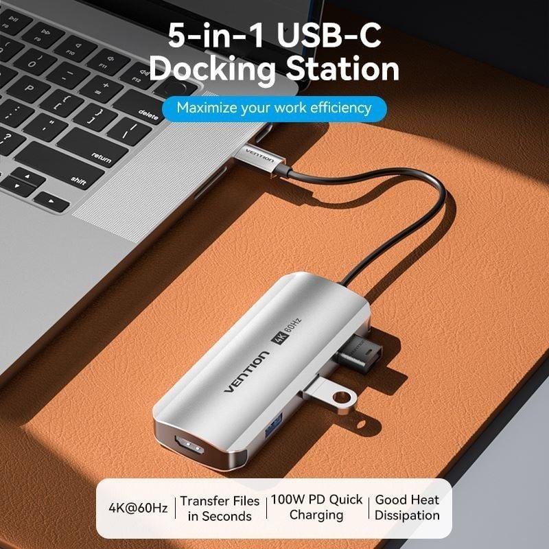 Base de Ligação USB Tipo C Vention TQDHB / 1xhdmi 4K / 3xusb / 1xusb Tipo C PD / Cinzento