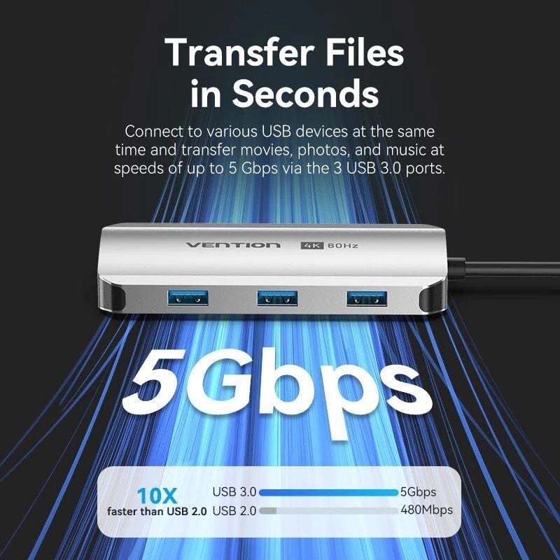 Base de Ligação USB Tipo C Vention TQDHB / 1xhdmi 4K / 3xusb / 1xusb Tipo C PD / Cinzento