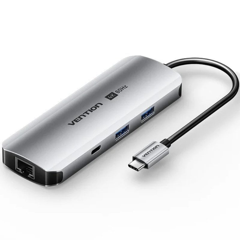 Base de Ligação USB Tipo C Vention TQMHB / 1xhdmi 4K / 2xusb / 1xusb Tipo C / 1xjack 3,5mm / 1xrj45…