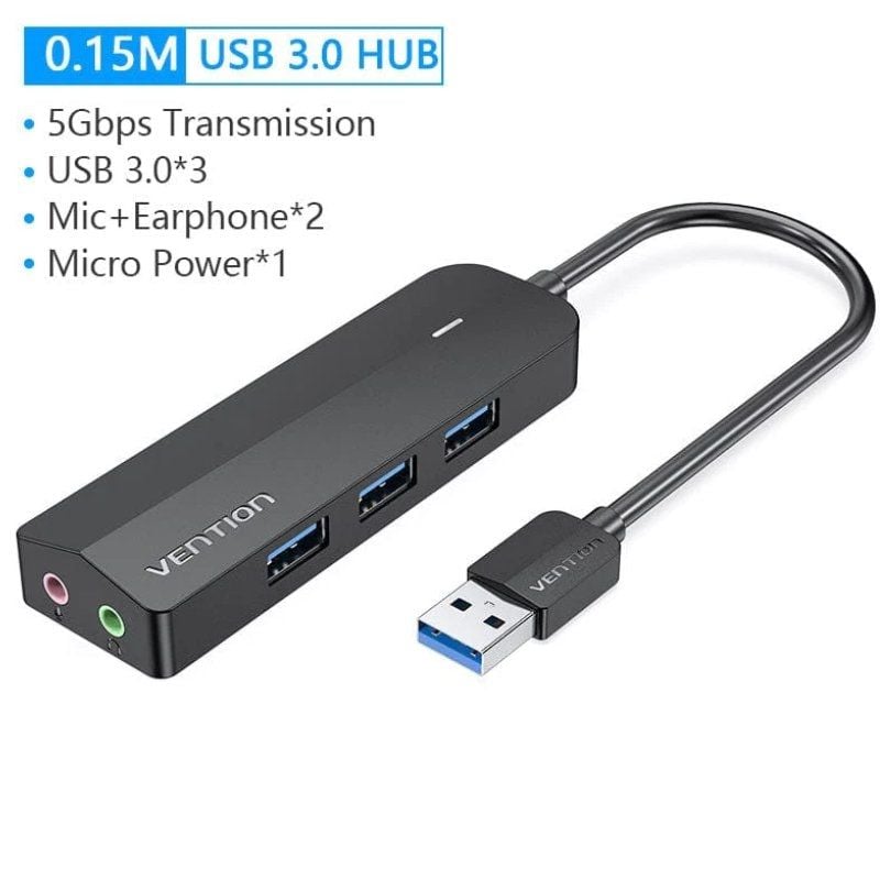 Hub USB 3.0 com Placa de Som Vention CHIBB / 3xusb / 1xmicrousb PD