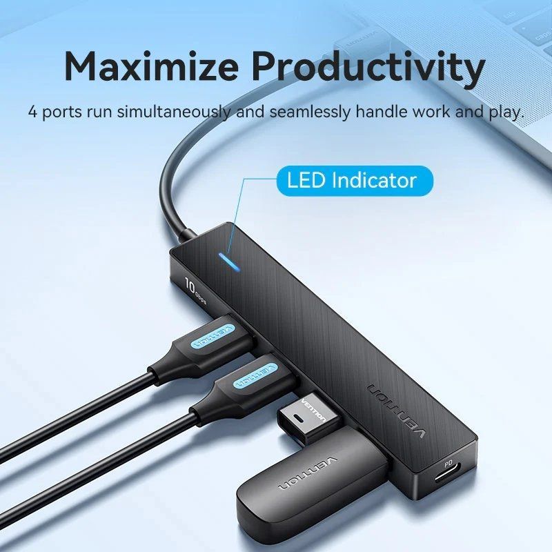 Hub USB Tipo C 3.2 Vention CKCBB / 4xusb / 1xusb Tipo C PD