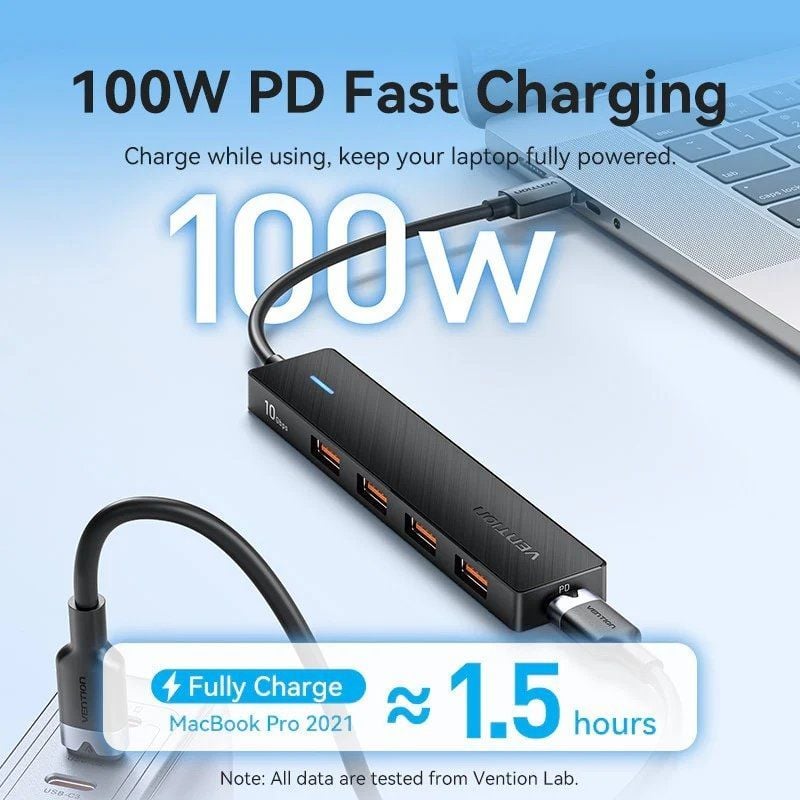 Hub USB Tipo C 3.2 Vention CKCBB / 4xusb / 1xusb Tipo C PD