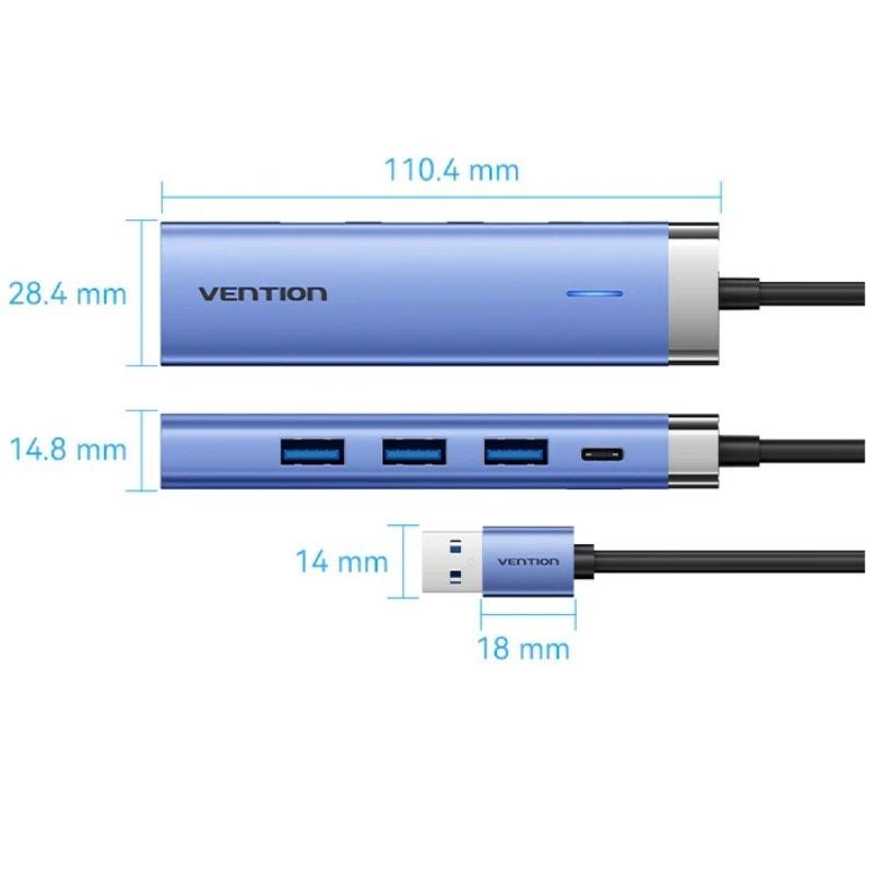 Hub USB 3.0 Vention TGFSB / 3xusb / 1xrj45 / 1xusb Type-c PD